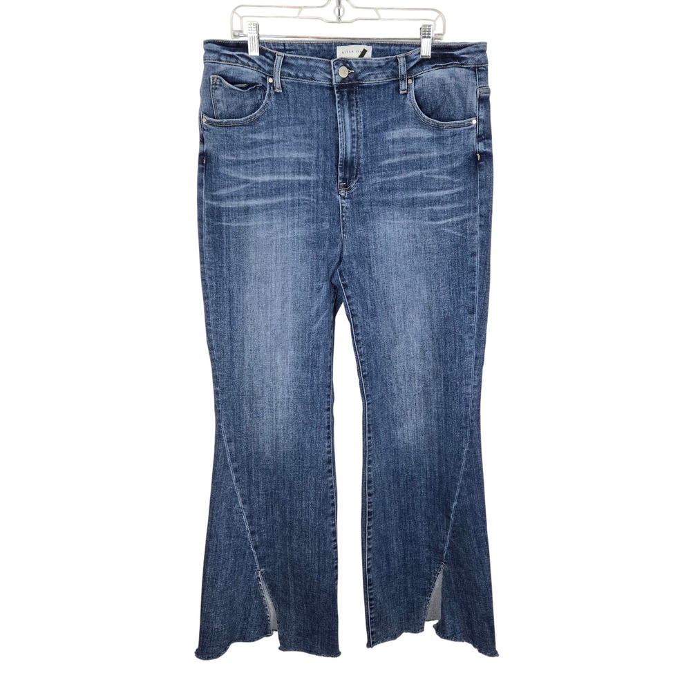 Risen Jeans Flare Leg Women Size 2XL Distressed Split Hem Stretch Y2K  Boho Fall